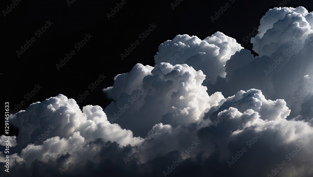 Poster dramatic clouds illuminated by soft light against a dark sky, creating a striking contrast and atmos