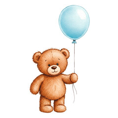 Cute Teddy Bear with Blue Balloon, Vintage Nursery Decor, Playful Child Toy, Rustic Charm
