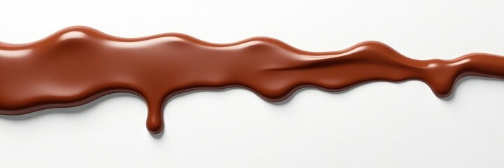 A drizzle of milk chocolate sauce over a clean white canvas, sweet, white, drips