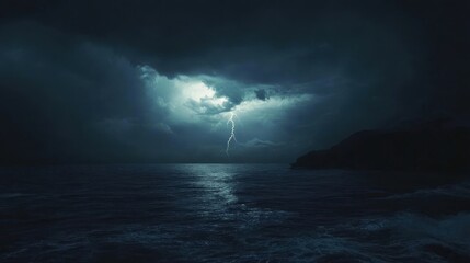 Lightning Strikes Over Ocean Water During A Dramatic Thunderstorm