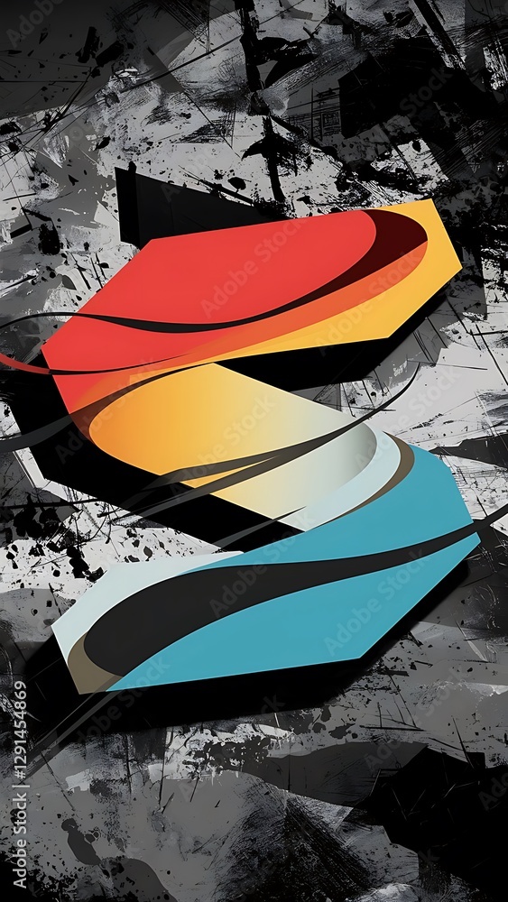 Poster abstract geometric dynamic colorful shape with shadow line and grunge texture background vector illu