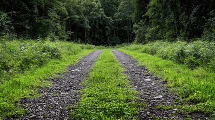 Obraz premium Forest Road Through Lush Green Trees