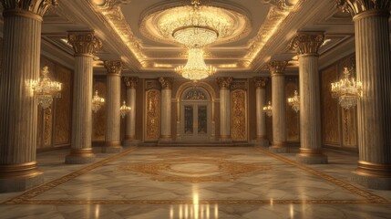 Obraz premium Grand Ballroom: Marble Floor, Gold Accents, Crystal Chandeliers