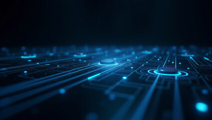A dark background with a blue abstract pattern symbolizing modern technological networks. For futuristic digital projects
