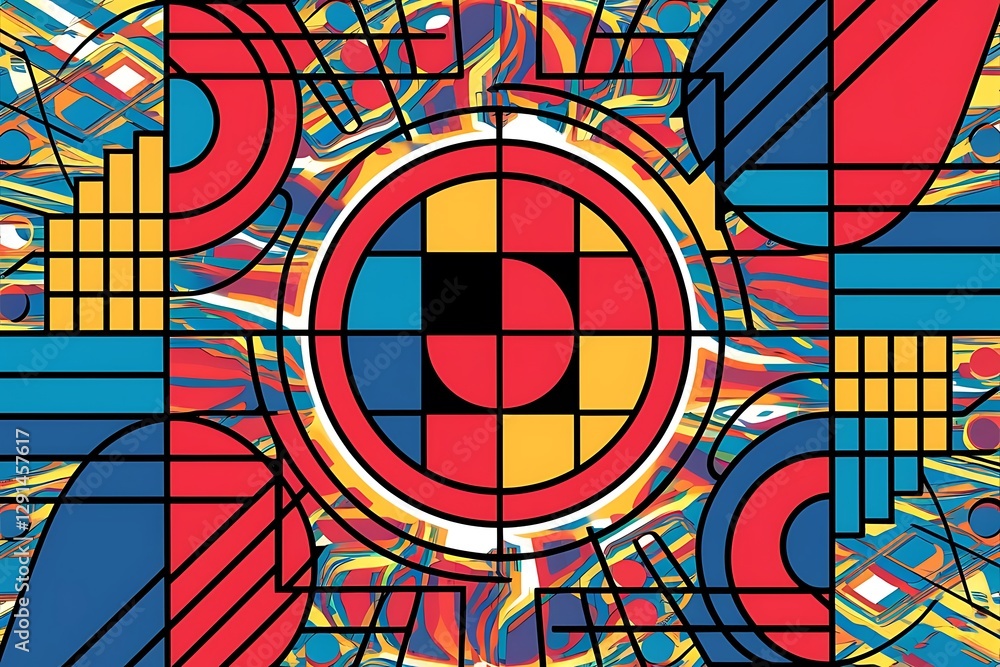 Aufkleber neo memphis geometric pattern with circles squares and lines pop art abstract background for covers 