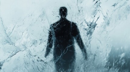 A Man Frozen Inside Ice Crystalized Surfaces Appears Inside