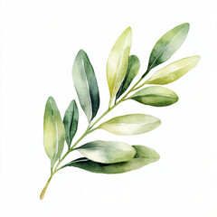 Obraz premium A watercolor olive leaf painting illustration isolated on a white background, olive leaf illustration painting, AI, Watercolor hand-painted