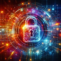 Fototapeta premium A padlock symbolizing cyber security on a digital background, representing technology and data protection.