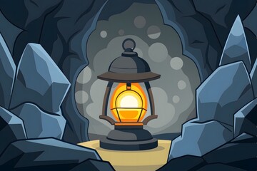 Illuminated Lantern in a Mysterious Cave