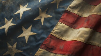 Weathered American Flag Stars and Stripes Patriotism Vintage Texture Close Up Detail