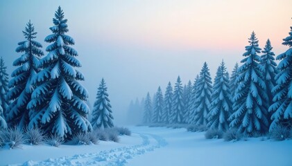 Fototapeta premium Dense forest fog rises from snow-covered trees, mist, forest