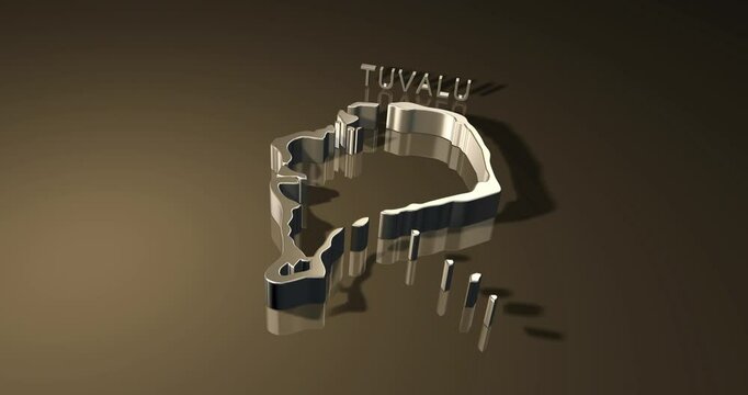 Map of Tuvalu in the South Pacific is an independent island nation within the British Commonwealth in 3D animation with golden theme
