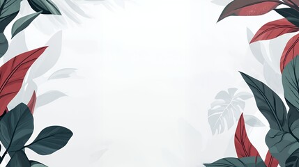 Obraz premium Red And Green Tropical Leaves Frame On White Background