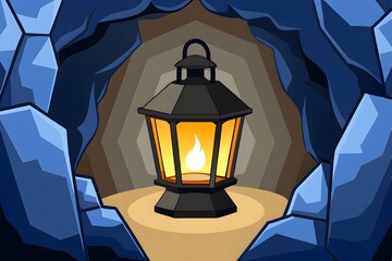 Illuminated Lantern in a Mysterious Cave