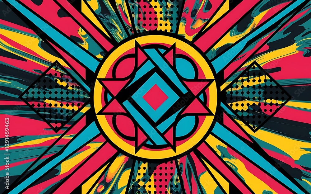 Aufkleber neo memphis geometric pattern with circles squares and lines pop art abstract background for covers 