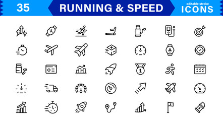Modern Running and Speed Icons. Scalable Illustrations for Sports, Racing, Training, and Performance Graphics