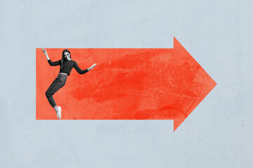 3d sketch poster trend collage of happy businesswoman stand arrow development concept career growth...