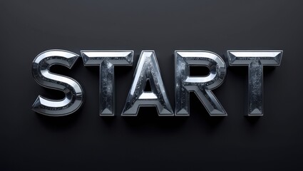 A shiny, metallic 3D representation of the word 'Start' against a dark background, creating a striking visual appeal