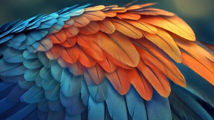 Obraz premium Vivid feathers of a macaw display a stunning gradient from blue to orange, showcasing nature's artistry in vibrant colors
