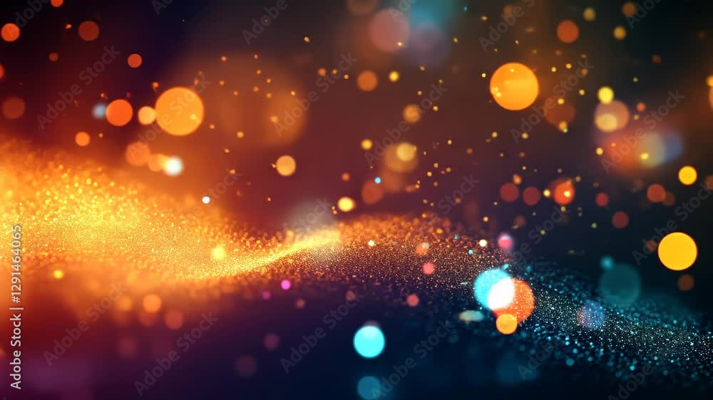 Poster Multicolored abstract background with vibrant blur and glowing particles creating a dynamic atmosphere, abstract glowing background with multicolored blurred gradients moving on dark