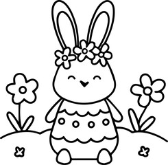 Fototapeta premium Easter Boho concept Cute bunny with flowers in a playful, whimsical design.