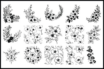  Elegant Black & White Floral Fabric Prints &ndash; High-Quality Digital Graphics