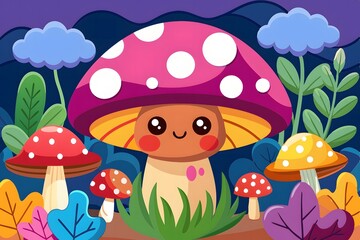 Enchanting Fantasy Mushroom Forest at Night