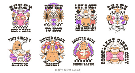 Easter cartoon 90s graphic t-shir design for print, Easter retro design for celebrate festival