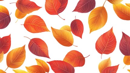 Fototapeta premium Falling autumn leaves in red, orange, and yellow.