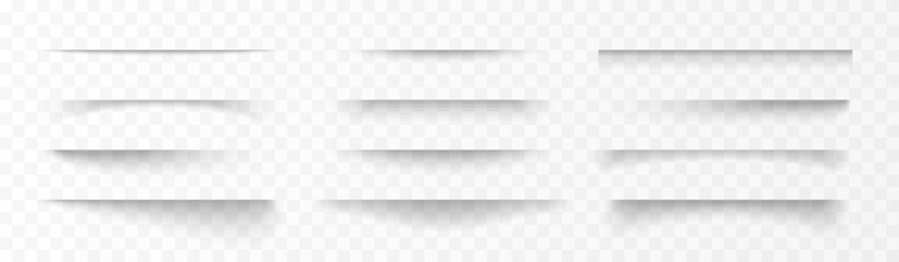 Vector 3d illustration of paper shadow lines set on transparent isolated background.