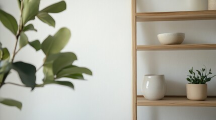 Modern Wooden Ladder Shelf on White Background