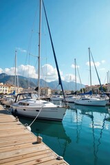 Sailing boats at Marina port Palma de Mallorca, sailboat, wooden dock,