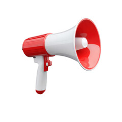 Red and white megaphone isolated on a transparent background. symbolizes communication, announcements and attention in marketing, png