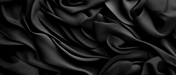 Fototapeta premium Black silk fabric background with soft texture for textile and fashion design use