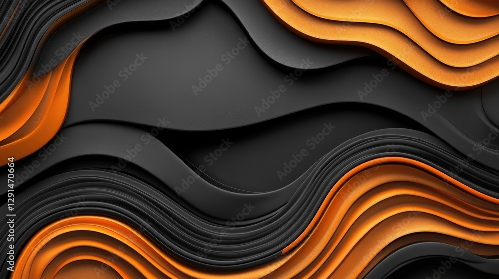 Poster abstract black and orange background design featuring wavy lines and shapes for creative projects