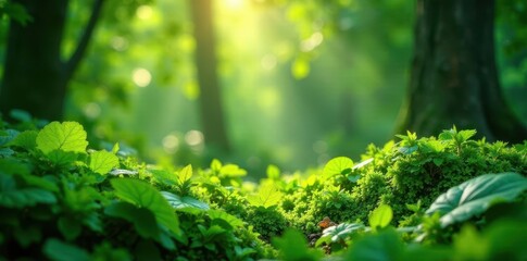 Obraz premium Lush green foliage, vibrant textures, sunlight dappled , lush, eco, thicket