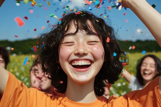 Joyful celebration captured with vibrant colors and laughter amo