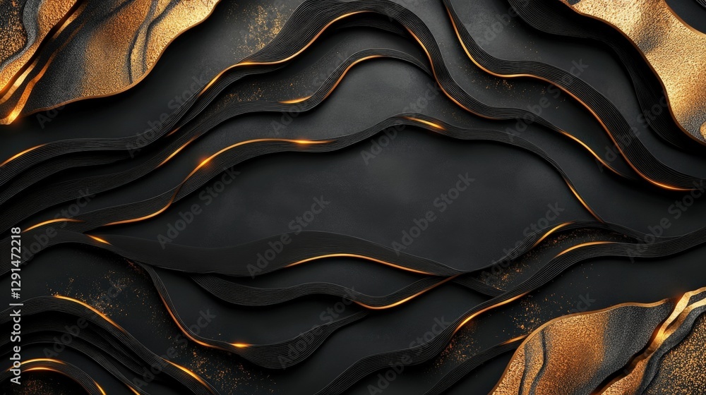 Poster black and gold abstract background with wavy pattern and textured design for creative projects