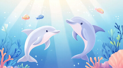 Obraz premium Dolphins Playing Underwater