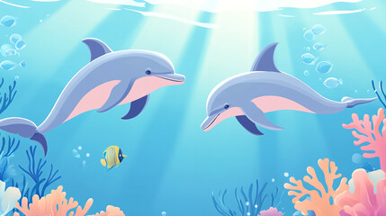 Fototapeta premium Dolphins Playing Underwater