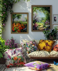 Home interior poster mock up with Beautiful Frame design living room, bedroom, wall (3d Render)