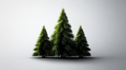 Fototapeta premium Three Evergreen Trees Against a Minimalist Background