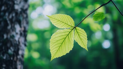 Obraz premium Close up image shows some beautiful green leaves on branch