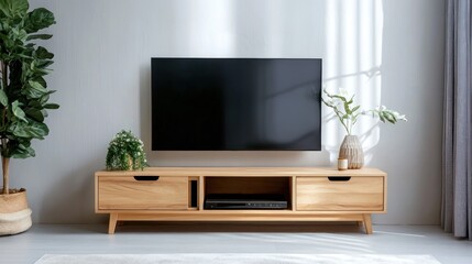 Slimline Wooden TV Stand on White Background