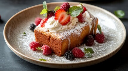 Vibrant Strawberry Banana Bread with Whipped Cream and Berries