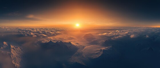 Stunning aerial view of rocky coastline and glacial lake at sunset in a remote landscape