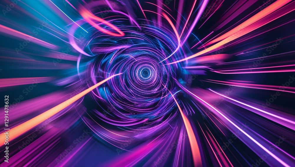 Poster swirling colors create dynamic energy in a vibrant cosmic tunnel during a fictional journey through 