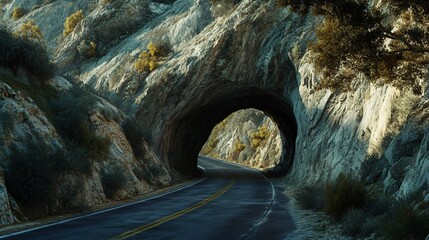 Excavated Country Road Cut into Rock Face