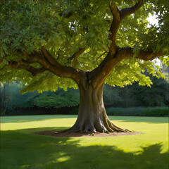 Naklejka premium Tree garden park with sky background, realistic tree with green leaf stand alone with beautiful light in day time
