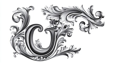 Ornate letter 'F' with intricate floral patterns, vintage style. Decorative 'F' with detailed design, classic look. Elegant 'F' with artistic flourishes. Vintage illustration isolated on white, vector